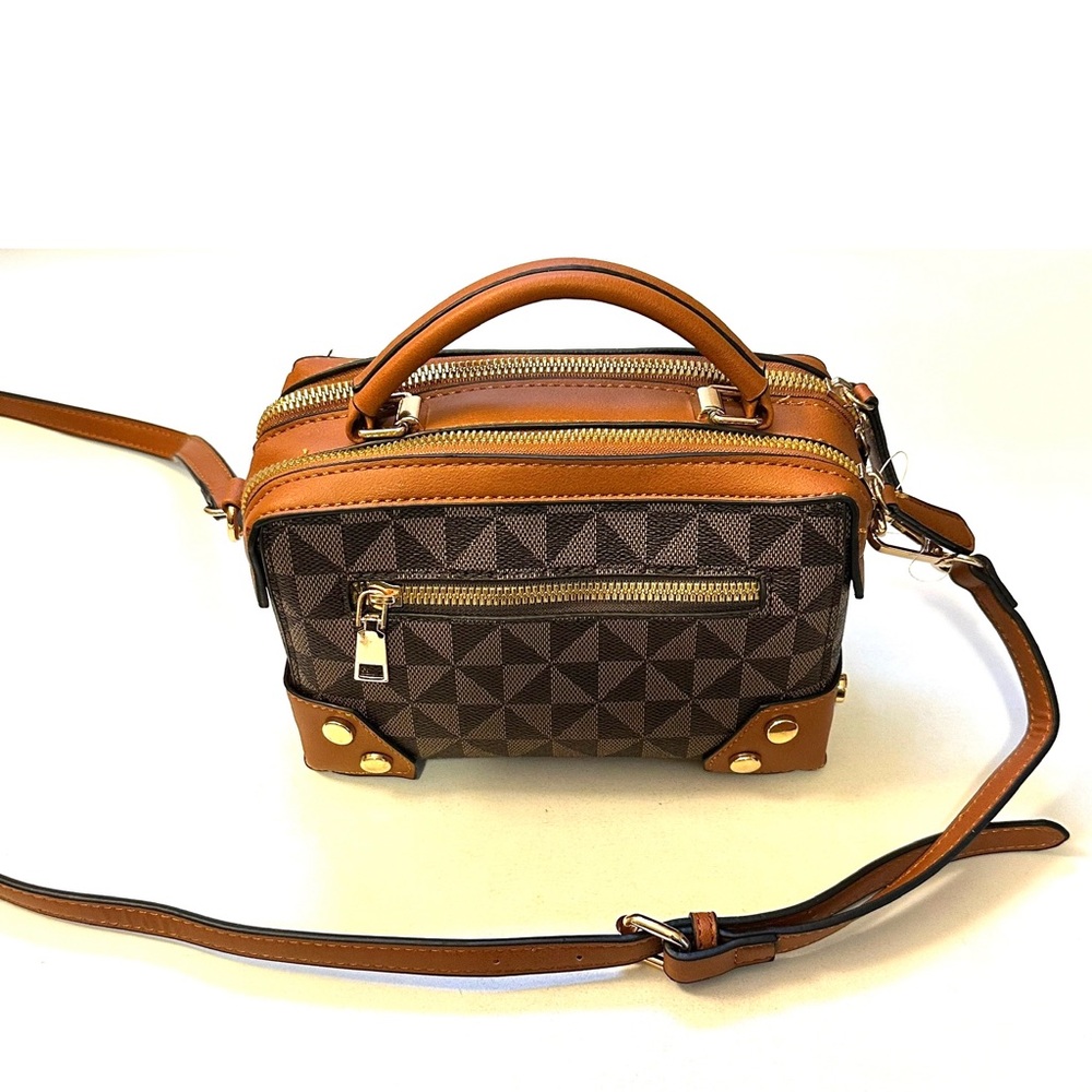 Brown Geometric Patterned Small Crossbody Bag - image 2